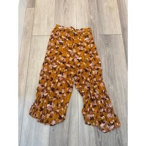 American eagle Mustard Floral Wide leg boho pants cropped XL